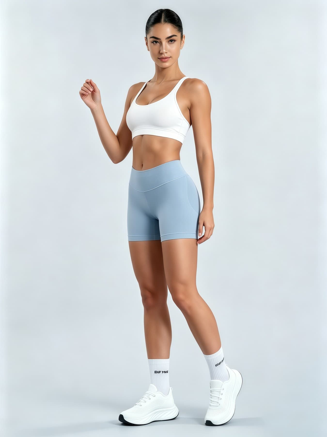 Ink blue women's high-waist seamless performance shorts front view