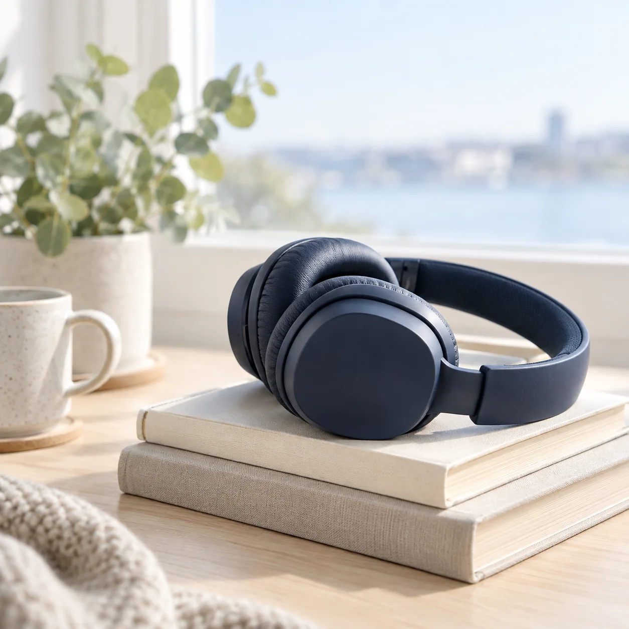 Reading and listening lifestyle illustration with books and headphones